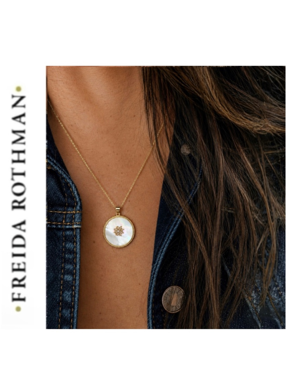 Freida Rothman Mother of Pearl and Cubic Zirconia Starburst Medallion Pendant